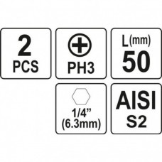 Biti de 50 mm 1/4" cu cap Phillips PH3 Yato..